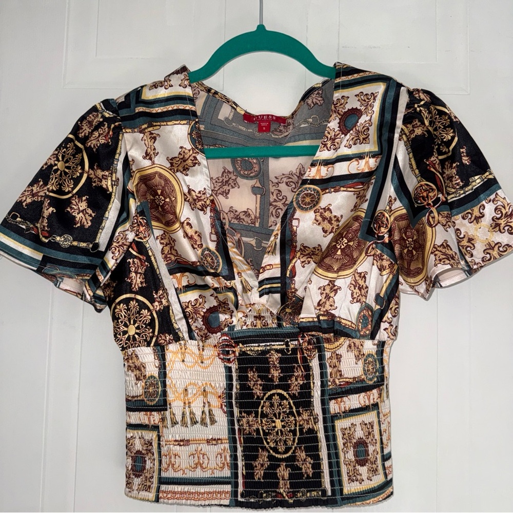 Guess Black and Cream Patterned Blouse